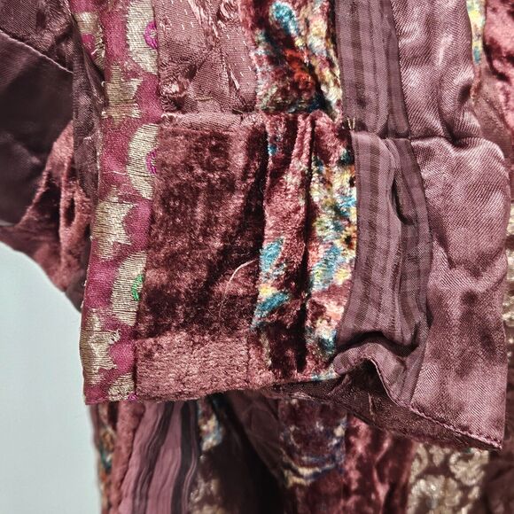 Hippie Boho Patchwork 80s Artsy Deco Phool Vintage Velvet Satin Jacket Large - Picture 8 of 13